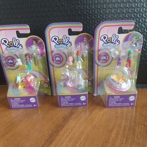 Lot of 3 POLLY POCKET - Metal Sprinkled Mini Car w/ Doll